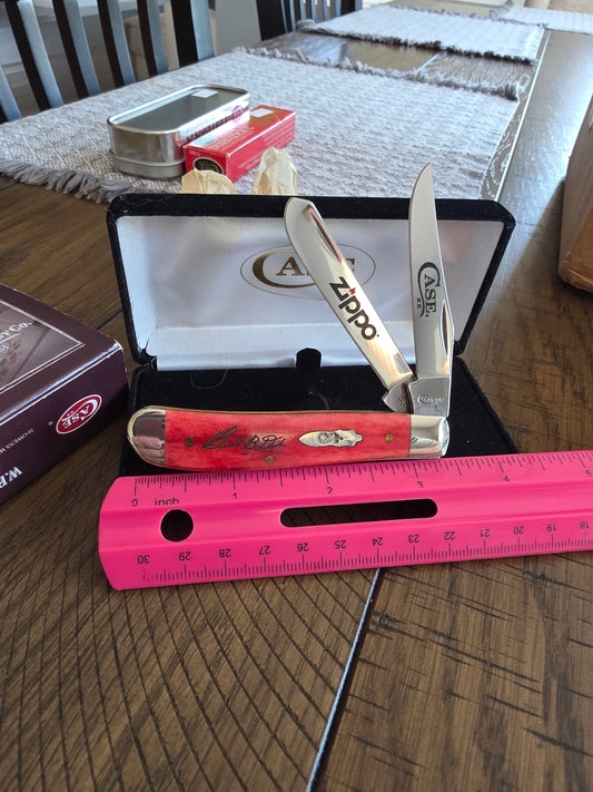2019 Case XX Smooth Red Mini Trapper with Zippo and Case on the Blades