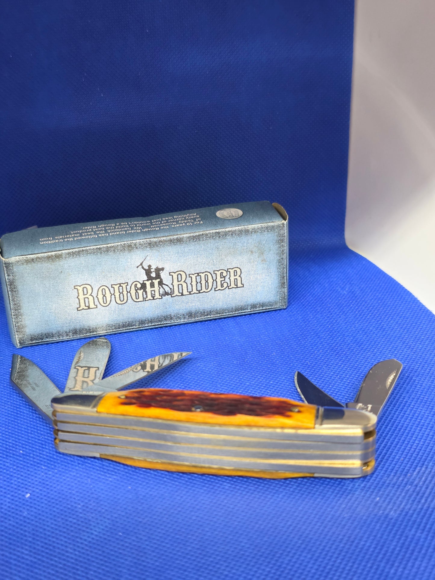 Rough Rider RR739 Amber Bone Stockman 6 Blade 47 Pattern NIB Propeller Shield