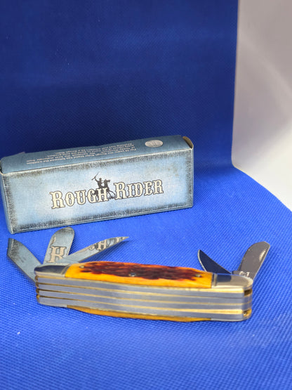 Rough Rider RR739 Amber Bone Stockman 6 Blade 47 Pattern NIB Propeller Shield