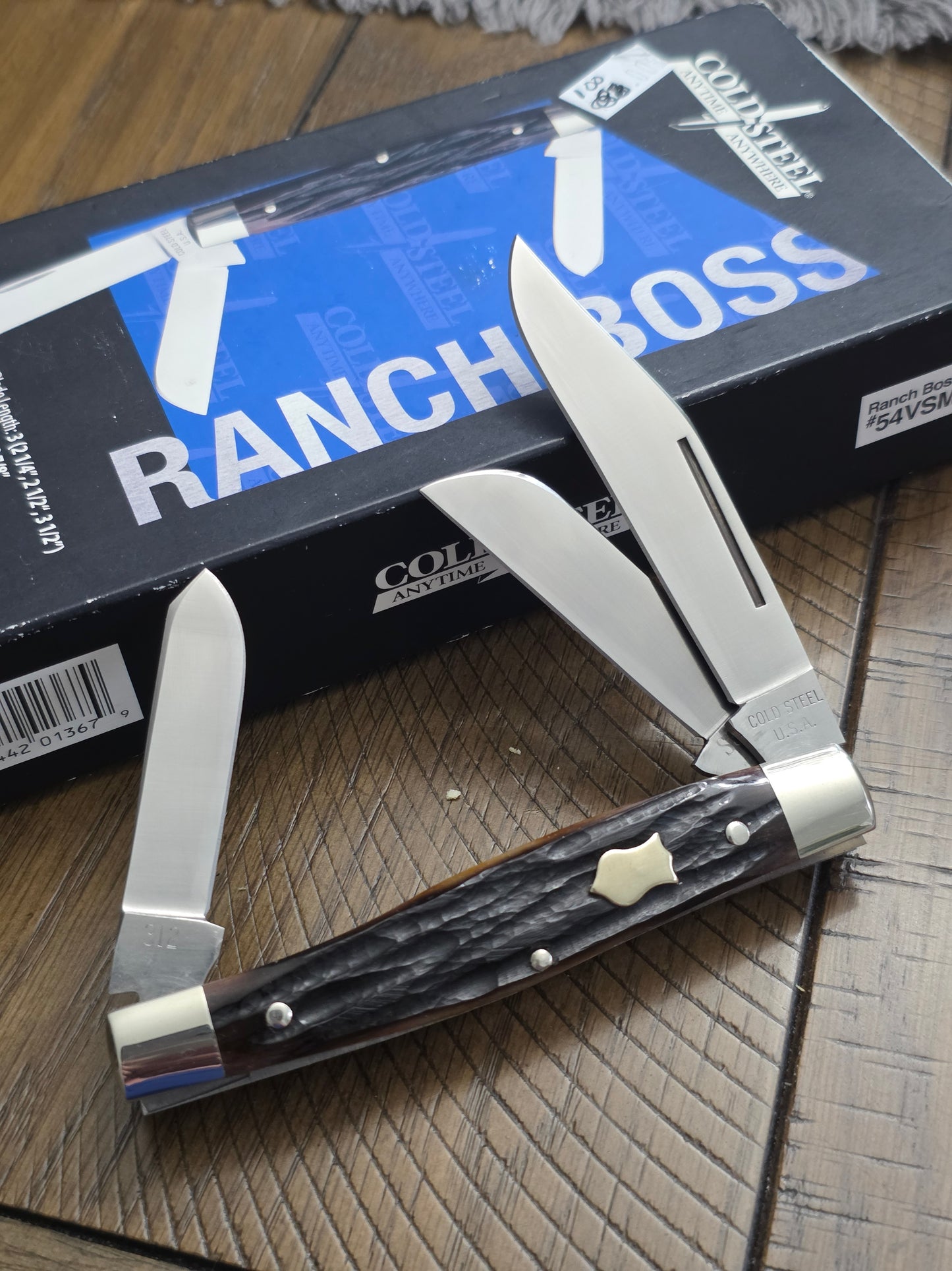 Cold Steel USA Ranch Boss Stockman Amber Bone Stag Jigged Handles S35VN