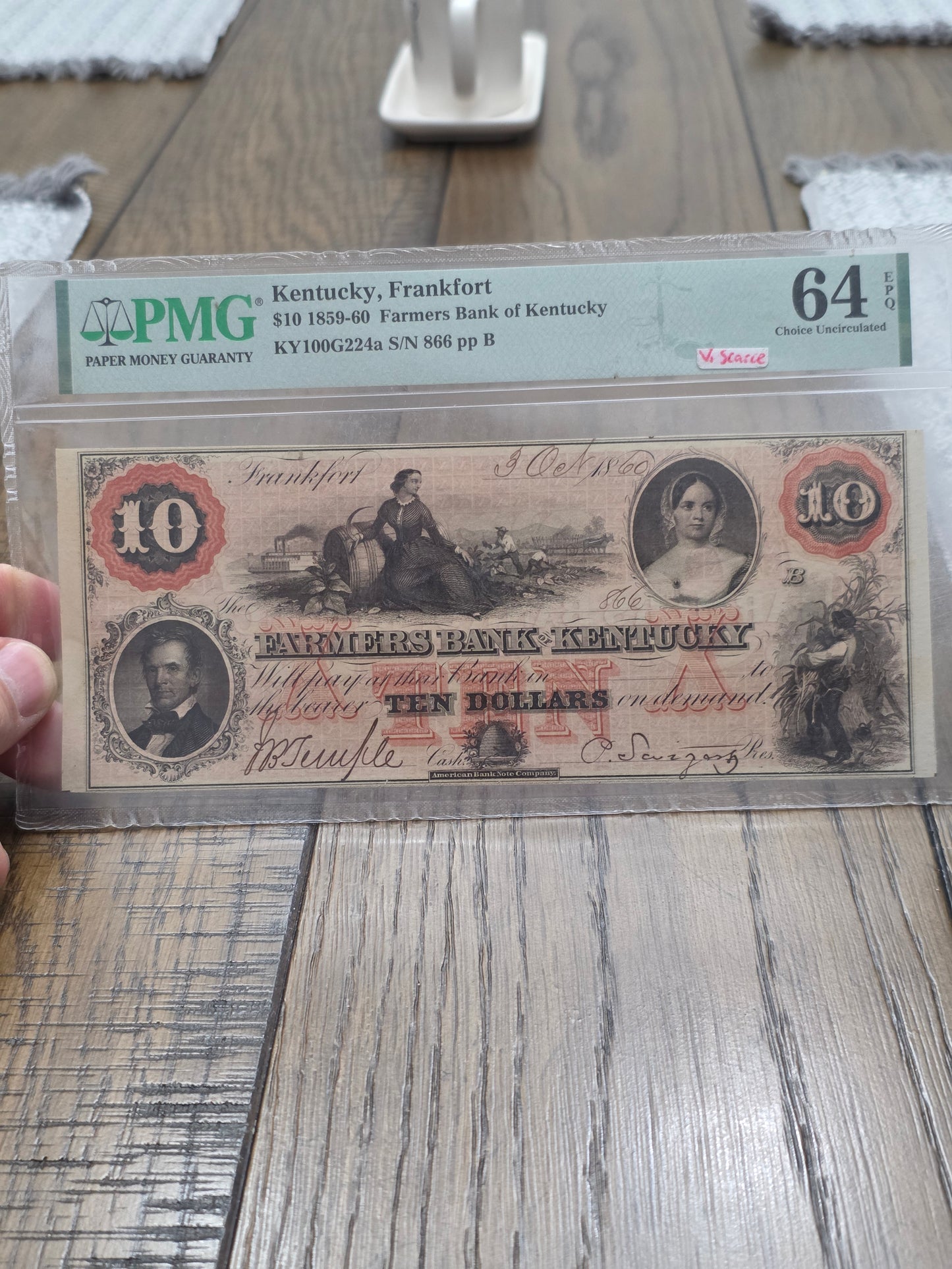 1859-60 $10 Famers Bank Of Kentucky Bank Note Frankfort, Kentucky PMG 64 Choice Uncirculated EPQ