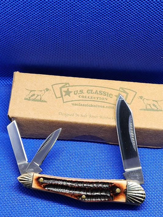 US Classic Brown Bone Stag Whittler with Embellished Bolster
