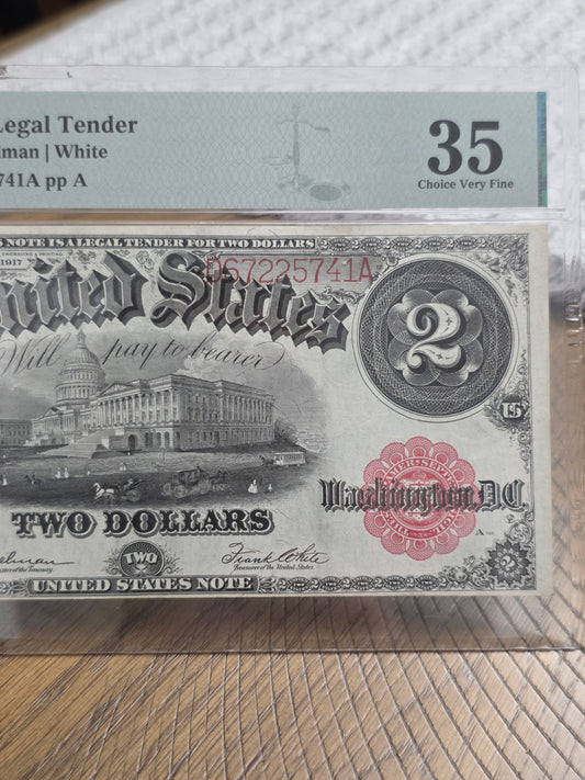 1917 Series $2 USN Two Dollar United States Note Choice VF35