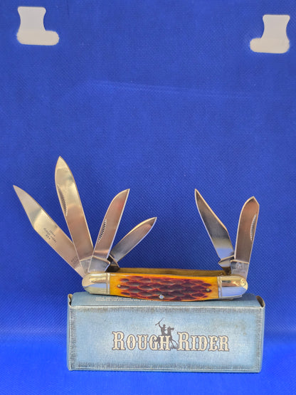 Rough Rider RR739 Amber Bone Stockman 6 Blade 47 Pattern NIB Propeller Shield