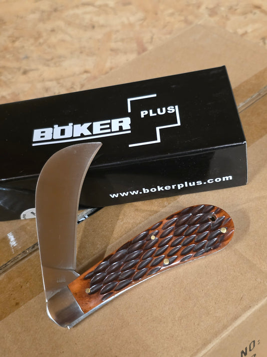 BOKER Plus - Brown Jig Bone Hawkbill - 01BO0207