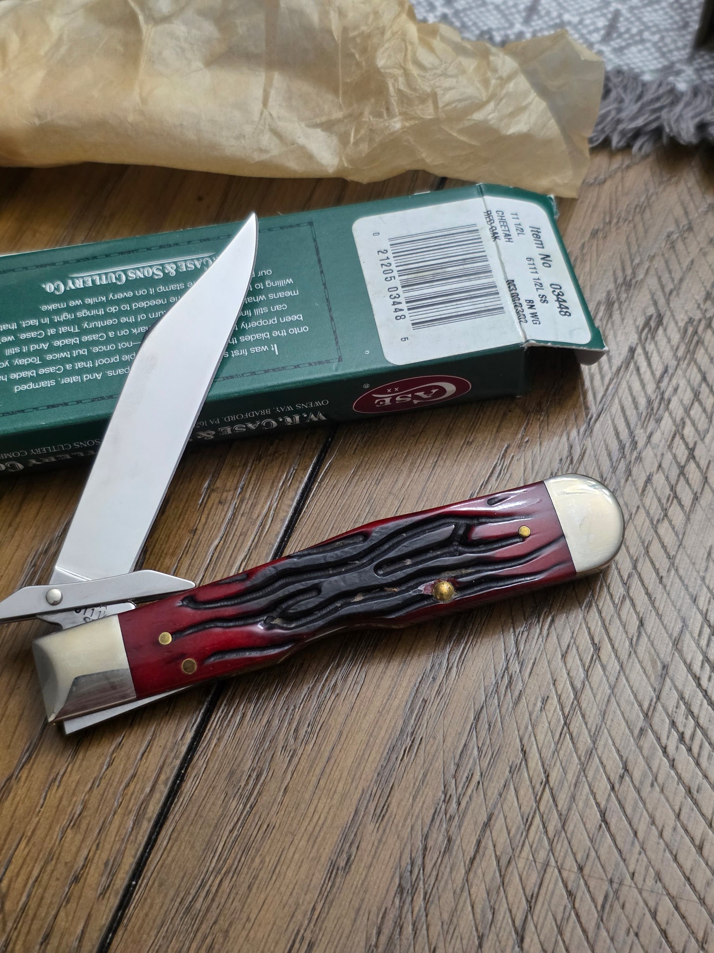 2002 Case XX Red Oak Cheetah Worm Groove Jig NIB 03448