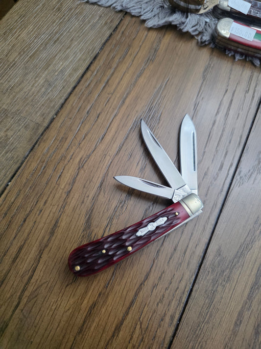 Rough Rider 3 Blade Mini Trapper Red Jig Bone PROPELLER Shield RR430