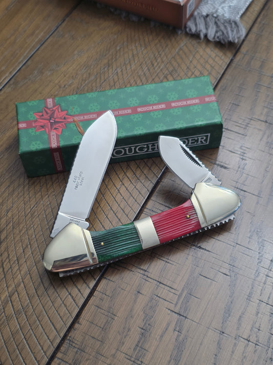 Rough Rider RR1443 Large Canoe Gunboat Merry Christmas Knife