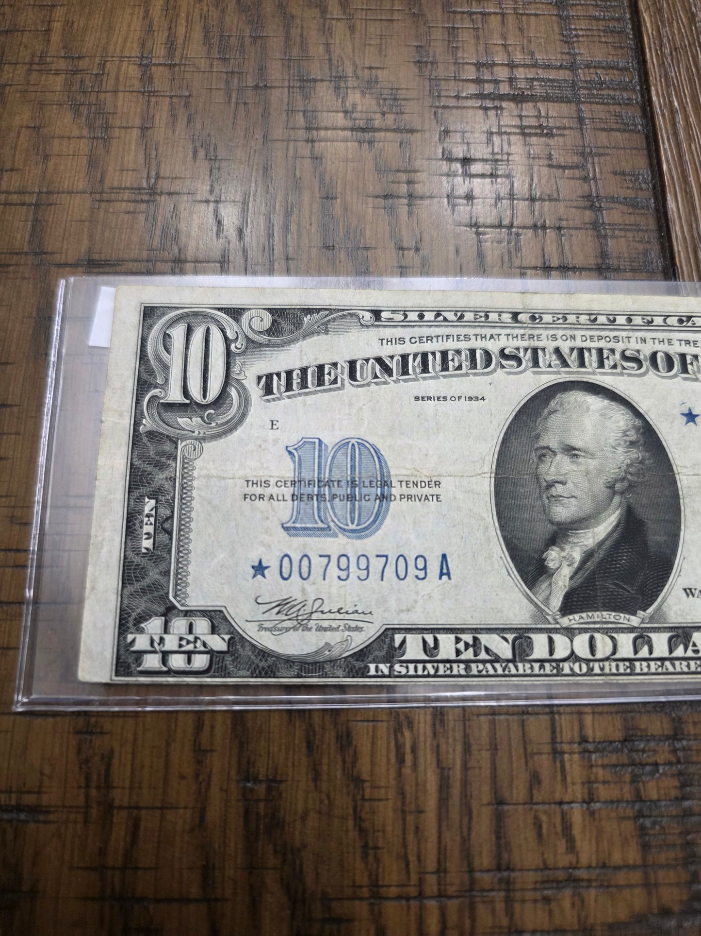 1934 $10 Blue Seal Silver Certificate Star Note Good Serial Number VG