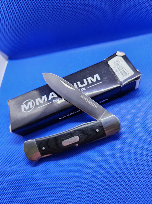 Boker Magnum Padre Lockback Knife Black Wood Handle Rare Discontinued 01MB004