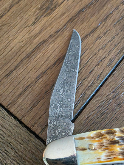 2007 Case XX Rain Drop Damascus Muskrat with Amber Bone Handles No Box