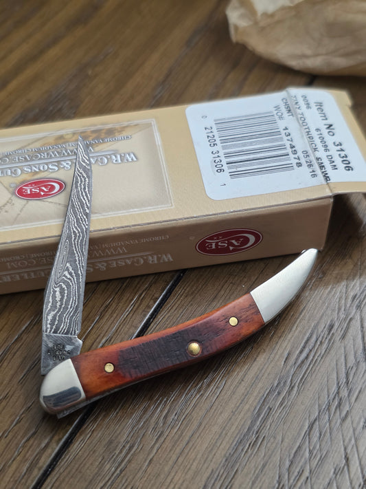 2016 Case XX Tiny Toothpick Sawcut Chestnut Bone Damascus Steel 31306