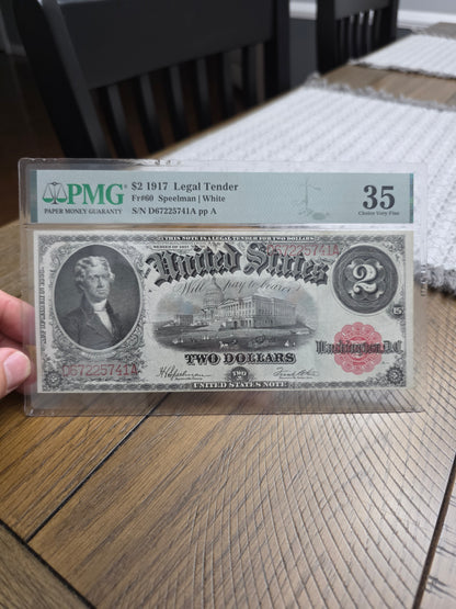 1917 Series $2 USN Two Dollar United States Note Choice VF35