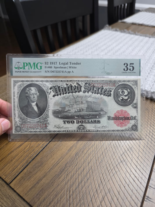 1917 Series $2 USN Two Dollar United States Note Choice VF35