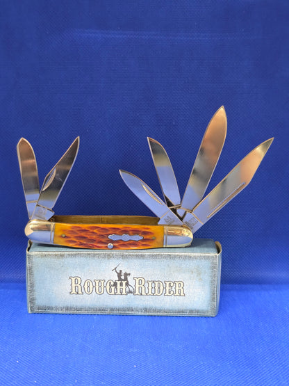 Rough Rider RR739 Amber Bone Stockman 6 Blade 47 Pattern NIB Propeller Shield