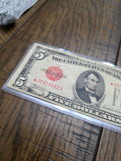 1928 Series C $5 Red Seal Star Note  FRN Good Condition