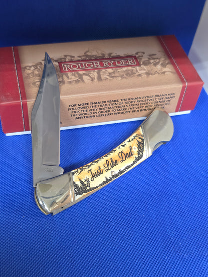 Rough Ryder 5" Lockback Natural Bone - Just Like Dad Deer Scene - RR067Deer