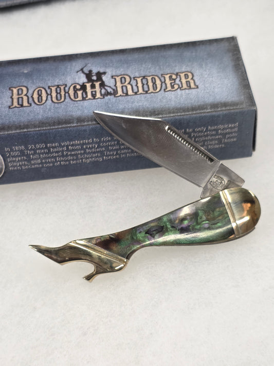 Rough Rider RR347 - Imitation Abalone Lady Leg Boot Knife Horse Shield
