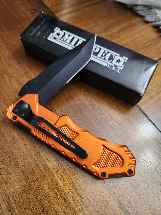 Milspec USA Orange EMS Pocket Knife YC-S-8310-EMS