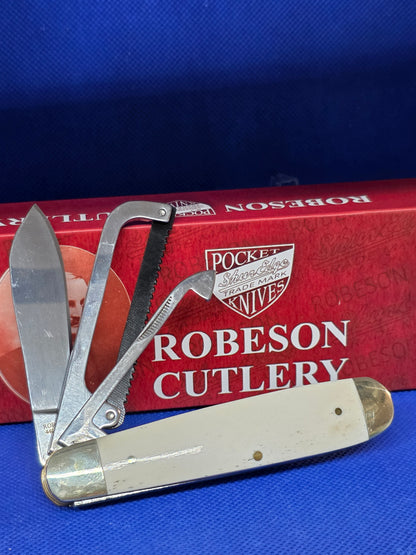 Robeson Shur-Edge Gamecock Knife - Fightin' Chicken Knife - Smooth White Bone with CUSTOM Etch ROB632730- FRSpec