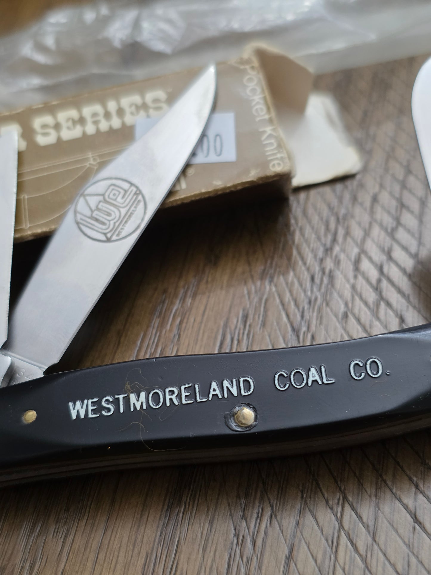 Frontier Stockman Pocket Knife Black Delrin Handle Saw Cut Jig Westmoreland Coal Co.