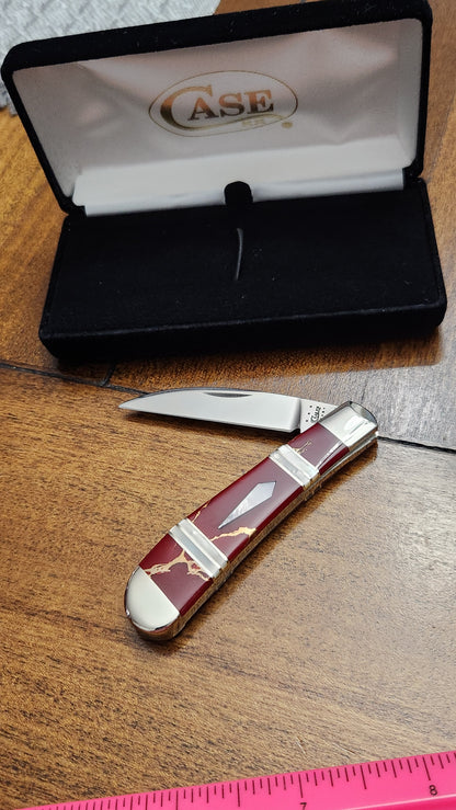 2013 Case XX Red Gold Jasper Exotic Swayback Pocket Knife with Felt Box