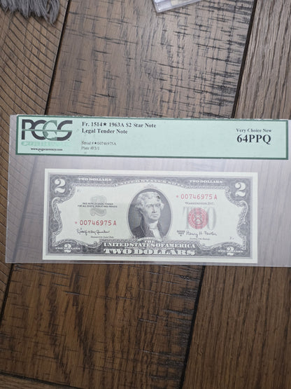 1963 A Series $2 Red Seal Star Note 64PPQ Uncirculated Very Choice New