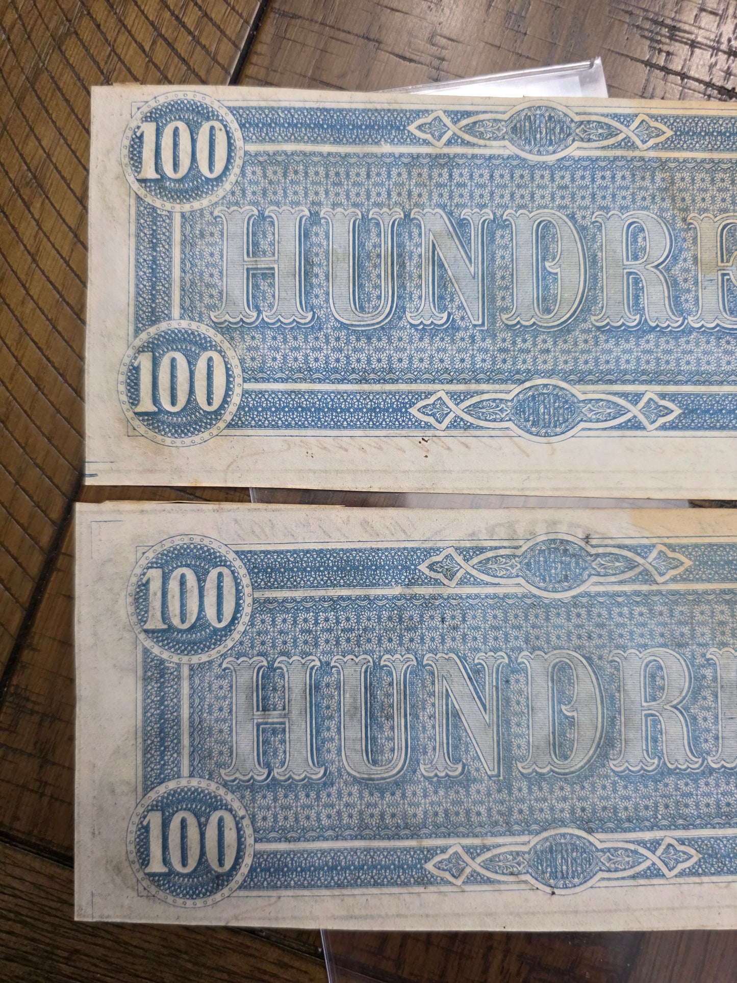 2 - 1864 $100 CSA Notes Confederate States of America Series 1 Consecutive Serial Number