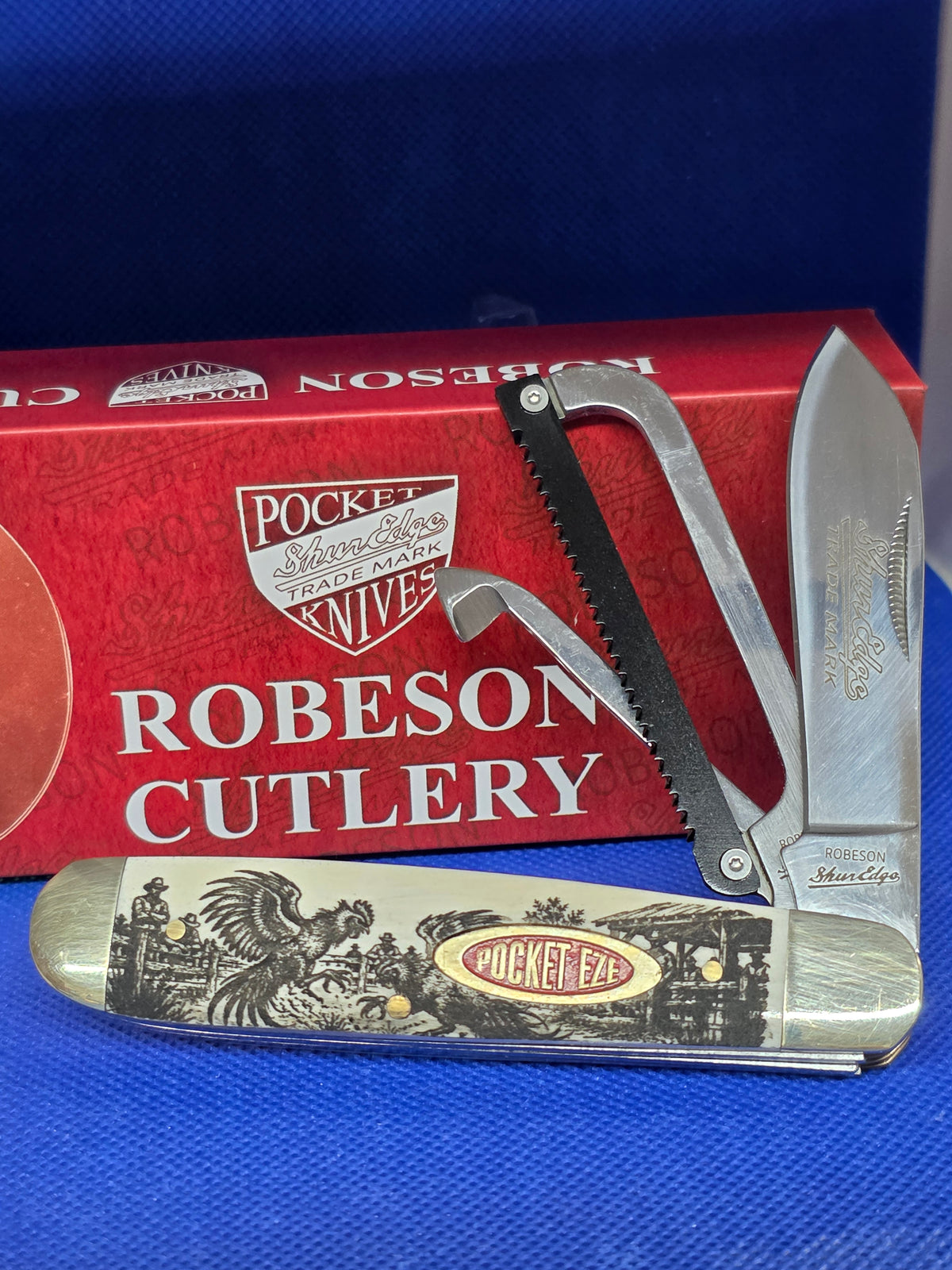 Robeson Shur-Edge Gamecock Knife - Fightin' Chicken Knife - Smooth White Bone with CUSTOM Etch ROB632730- FRSpec