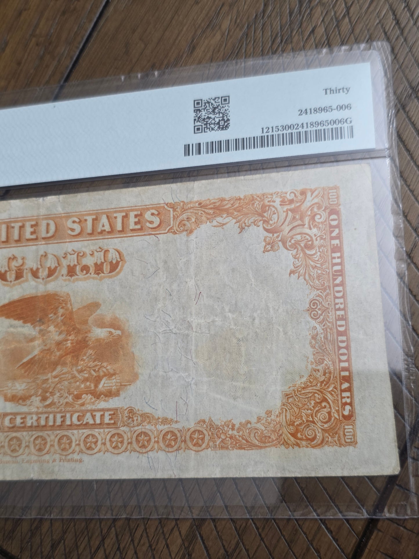 1922 Series $100 Gold Certificate VF30 PMG