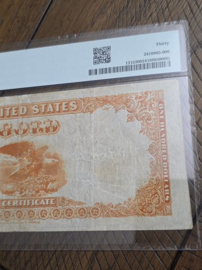 1922 Series $100 Gold Certificate VF30 PMG