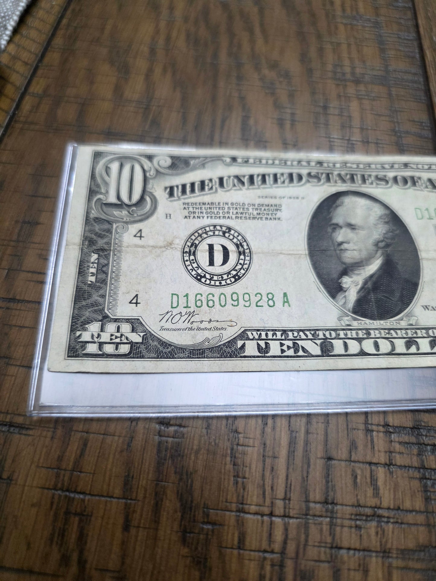 1928 B series $10 FRN Redeemable in Gold Light Green Ink VG