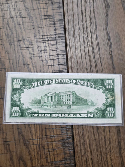 1934 Series A $10 Yellow Seal Silver Certificate in AU Condition US-Note
