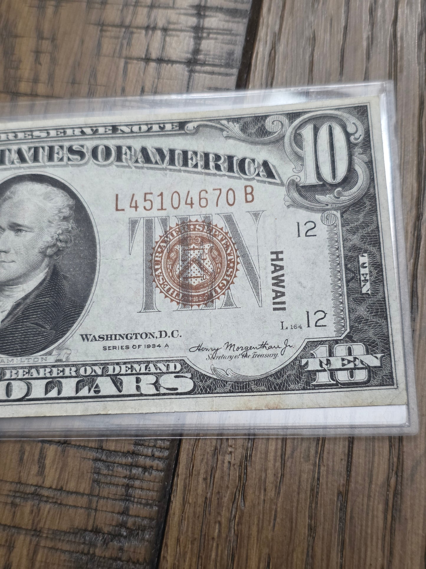 1934A $10 Hawaii FRN Emergency Note - AU Condition
