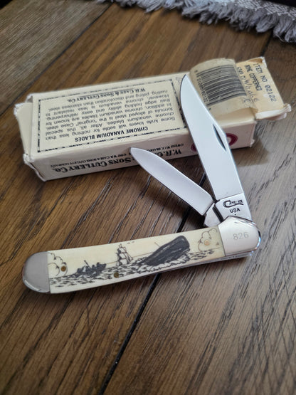 1999 Case XX Natural Bone CV Copperhead 02122 Scrimshaw Whale Scene
