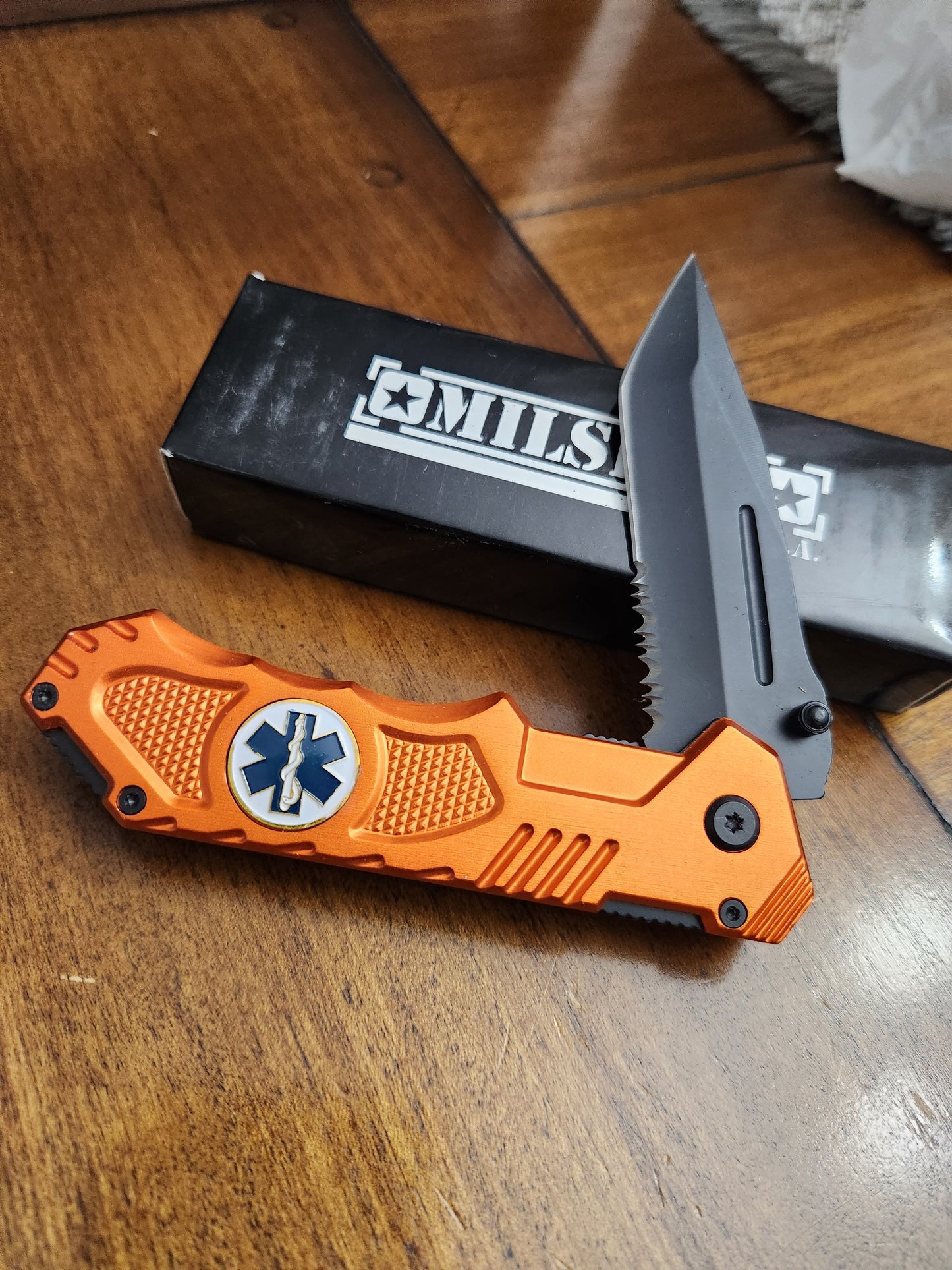Milspec USA Orange EMS Pocket Knife YC-S-8310-EMS