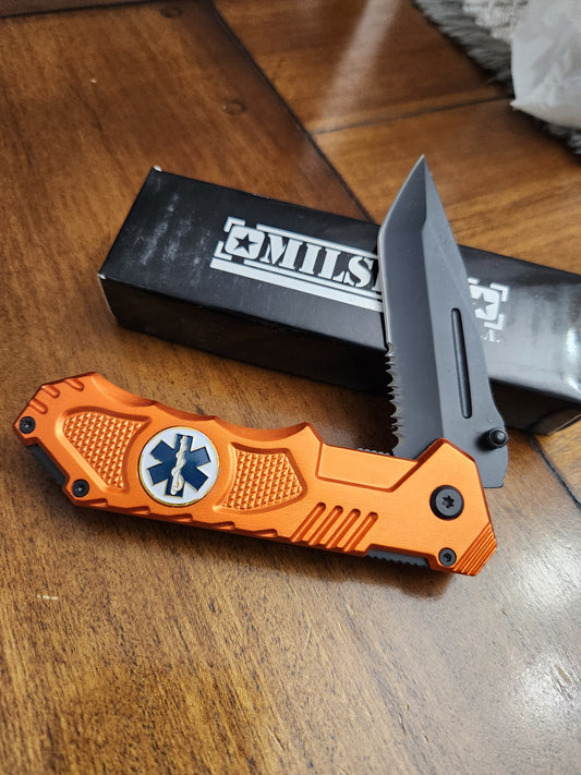 Milspec USA Orange EMS Pocket Knife YC-S-8310-EMS