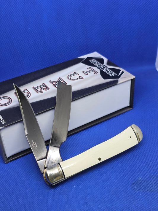 Rough Ryder - Tuxedo Razor Trapper - White Micarta with Black Liners - RR2667