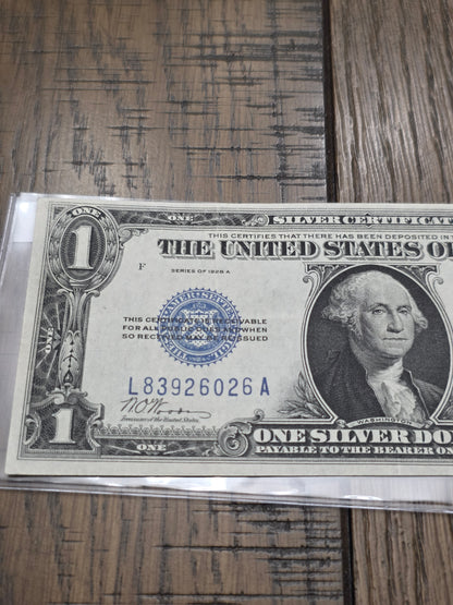1928 Series A $1 Dollar Silver Certificate Funny Back  Blue Seal Note Uncirculated Condition