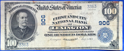 1902 Series $100 Lexington KY Bank Note First & City National Bank Large Size