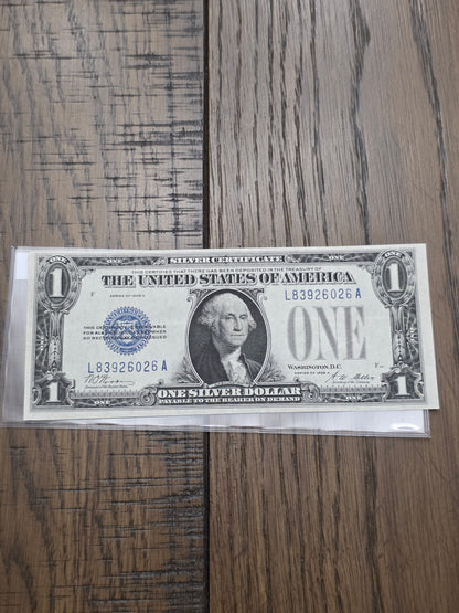 1928 Series A $1 Dollar Silver Certificate Funny Back  Blue Seal Note Uncirculated Condition