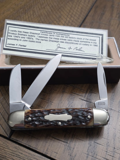 Shapleigh Equal End Cattle Stockman Brown Bone Jig Handles NIB