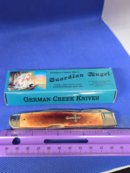 Guardian Angel Lock Back Cheetah Knife Antique Bone Handles 4 3/8" EM2567052ABN