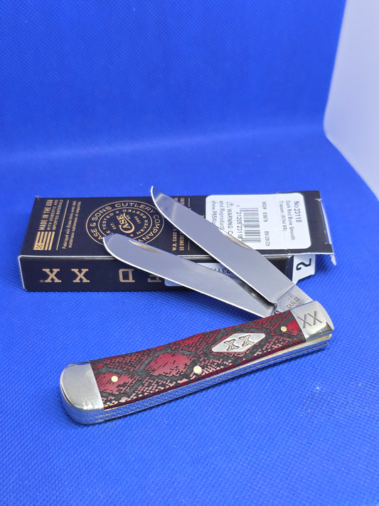 2025 Case XX Smooth Red Bone Snake Skin Trapper Pocket knife CA23118 SS