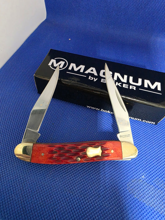 Boker Magnum 3.5" Muskrat Knife Red Bone Handle Rare Discontinued 01SC109