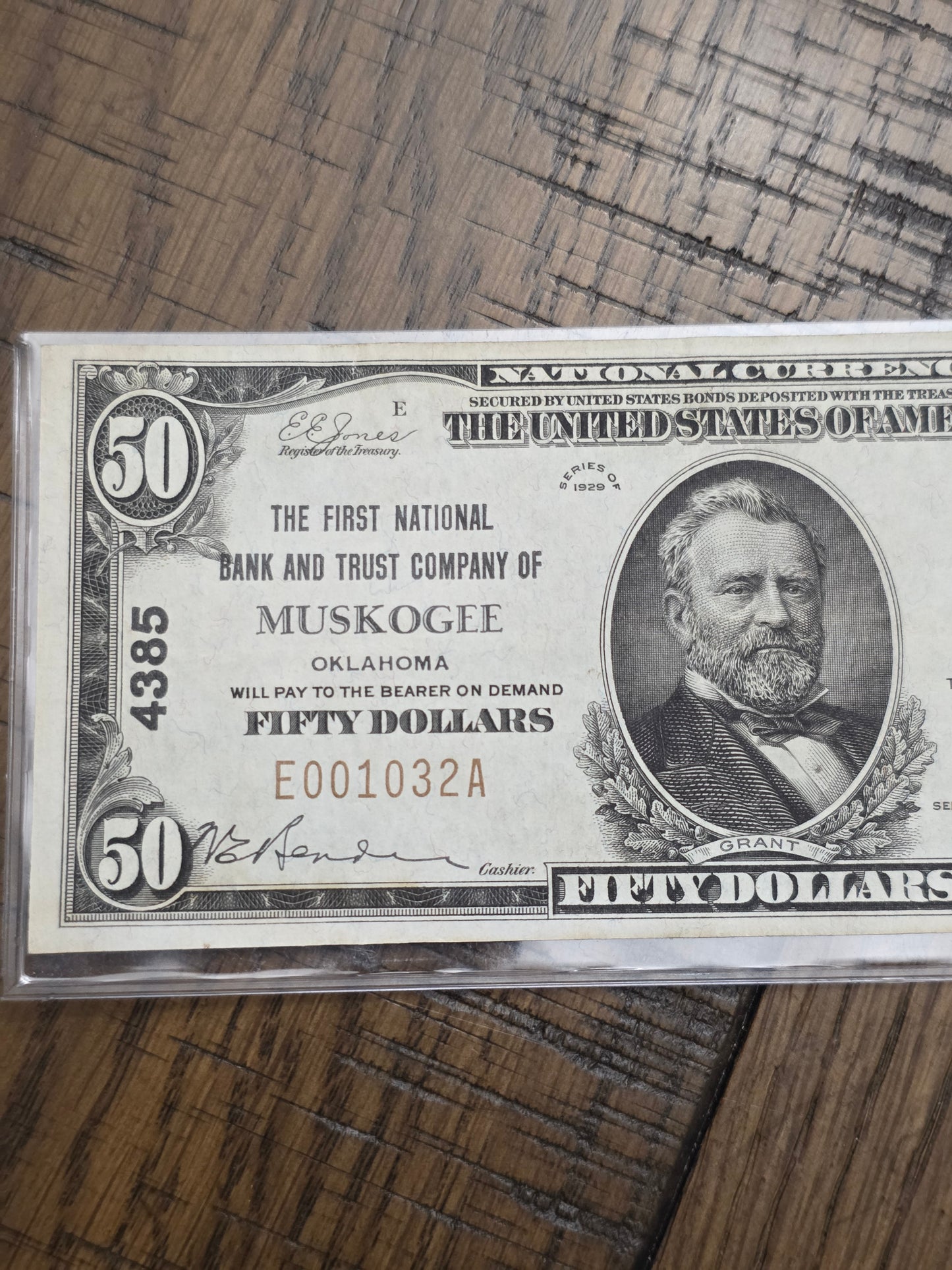 1929 $50 The First National Bank and Trust Company of Muskogee Okalahoma Bank Note