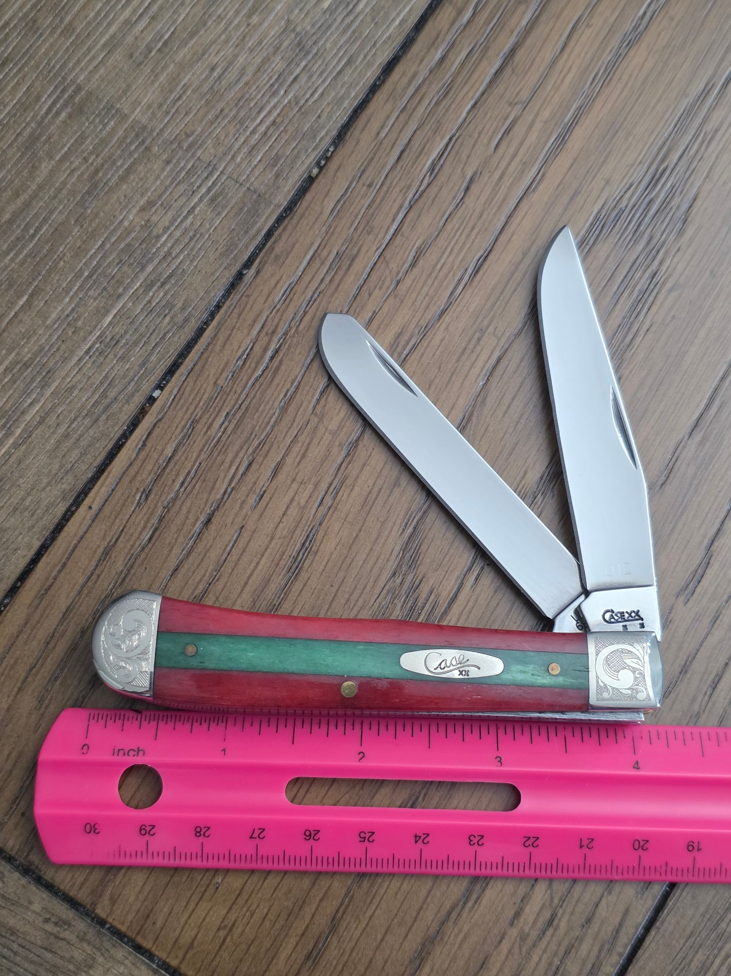 2008 Case XX 6254 Trapper with Red And Green Stripe Bone Handles #012