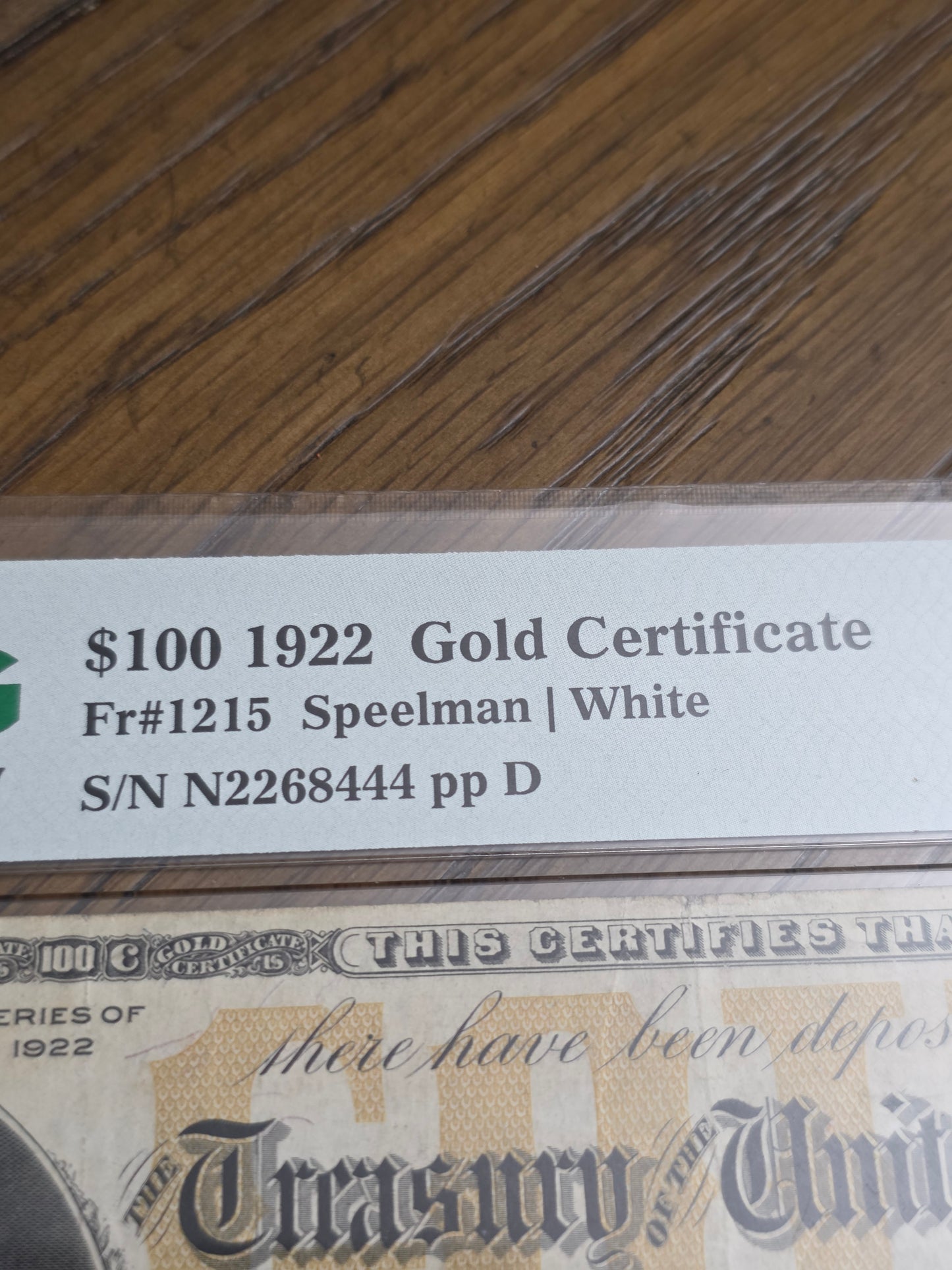 1922 Series $100 Gold Certificate VF30 PMG