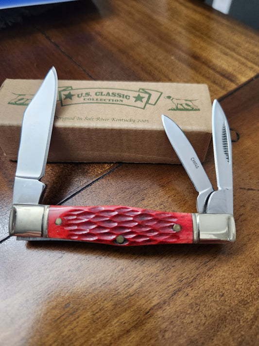 US Classic Whittler Red Jig Bone Pocket Knife Salt River KY - 019RD
