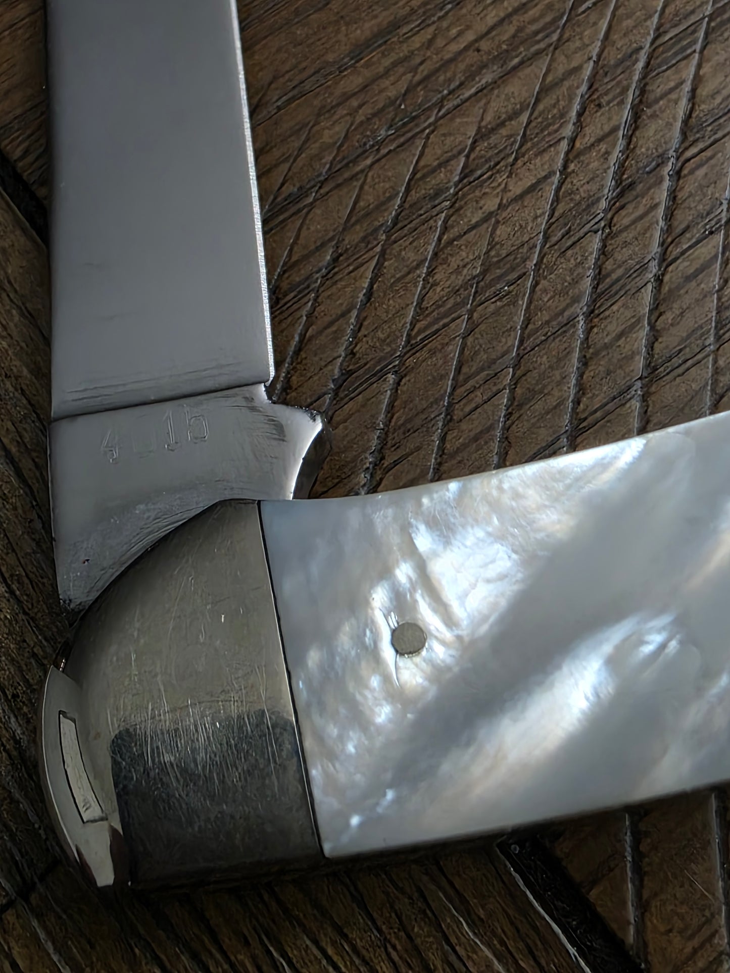 KA-BAR Mother of Pearl Canoe with Bar shield Olean,N.Y.